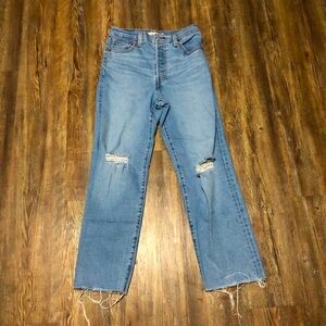 Levi's Ribcage Jeans Women's 26 Straight Ankle Button Fly High Rise Denim